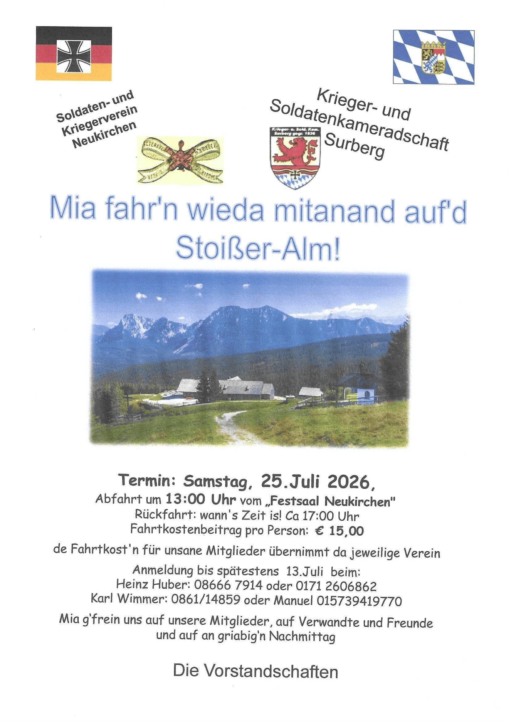 Einladung Stoißer Alm 25.07.2026